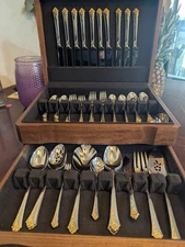 78 Piece Vtg Oneida Cube Golden DAMASK ROSE 9 Place Settings Stainless Flatware