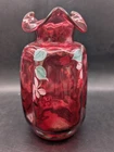 🔥VINTAGE FENTON ART GLASS COUNTRY CRANBERRY OPTIC RUBY HAND PAINTED VASE SIGNED
