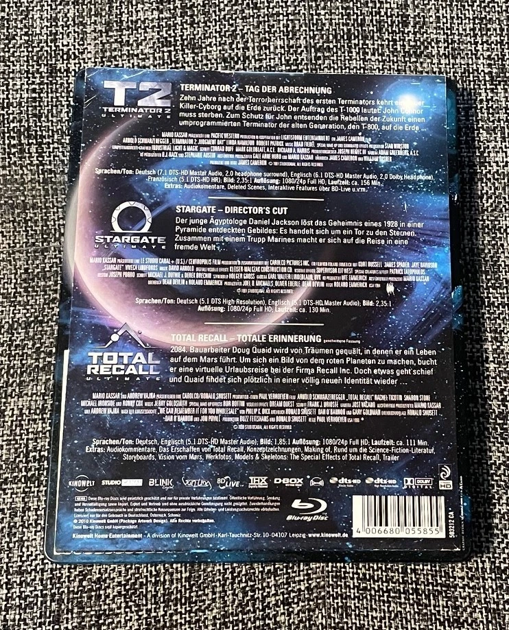 Stargate + Terminator 2 + Total Recall STEELBOOK Blu-Ray 3 Filme Collection RAR - Bild 2 von 4