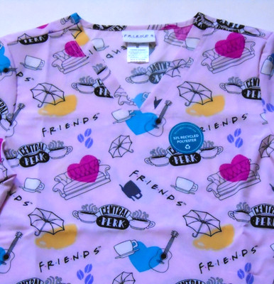 NWT Friends Pullover V Neck Scrubs TV Show Central Perk Pink Womens Medium