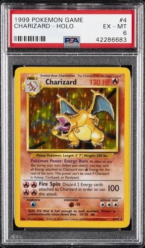1999 POKEMON BASE SET UNLIMITED #4 CHARIZARD-HOLO PSA 6