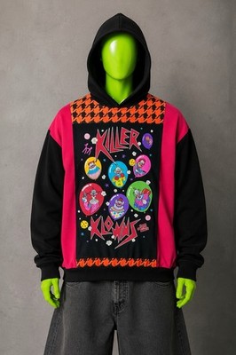 Killer Klowns Orange Houndstooth Horror Upcycled Hand Crafted Patchwork Hoodie