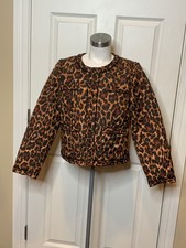 J.Crew Brown Leopard Print Quilted Ruffle Lightweight Jacket, Size 12, NWT