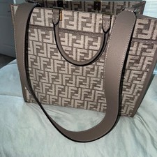 Fendi Sunshine Large Tote Shopping FF Fabric Leather Trims New