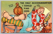 Vintage Humorous Cartoon Postcard Man Sleeping with Animals Made in USA