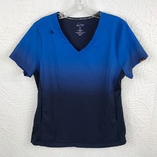 Koi Lite Blue Ombre Scrub Top V-Neck Short Sleeve Slim Fit Size Small Dobby