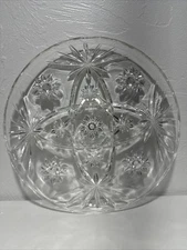 Anchor Hocking Star of David 10" Round Clear Glass Vintage Plate with Cup Holder
