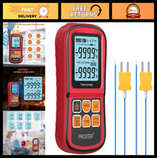 Dual Channel Digital Thermometer with K-Type Probes - Backlit LCD Temperature Ga