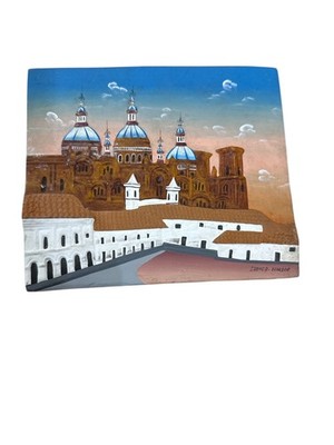 Ecuador Terracotta Ceramic Art Tile Cuenca, Ecuador 3-D Art 8'' x 7'' Hand Painted
