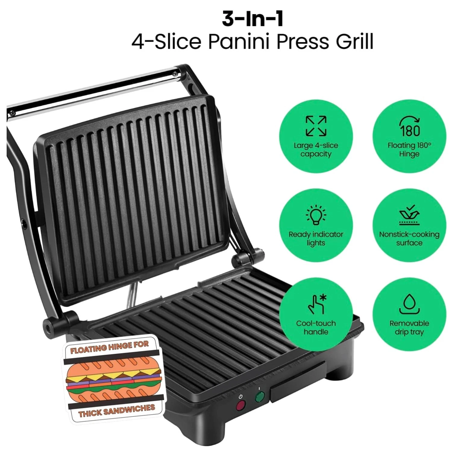 Panini Press Grill Combo - 4 Slice, Stainless Steel