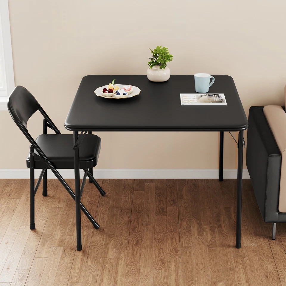 33.6" Folding Tables PU Leather Folding Card Table Half Portable Foldable Table - Image 2 of 4