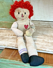 21  Vintage Primitive Raggedy Ann Doll Handmade Folk Art Sock Legs Red Yarn Hair
