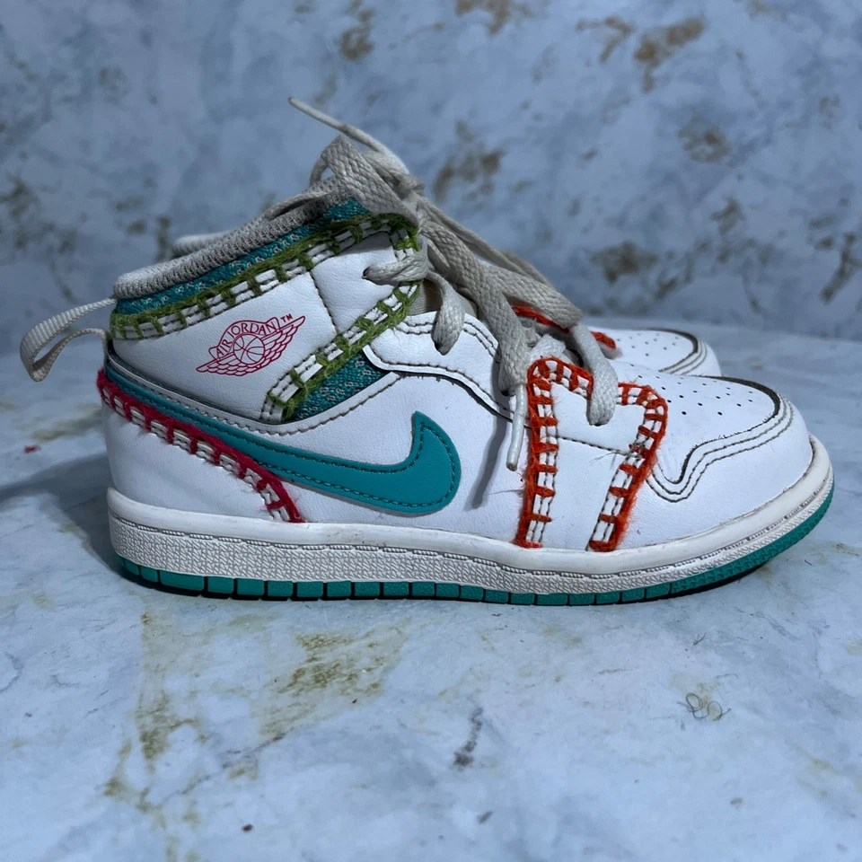 Jordan 1 Mid Stitch Kleinkind Jugend Größe 10C Schuhe weiß blau Sportschuhe