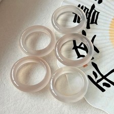 Certified natural chalcedony jade Ice gray simple ring fashion jewelry