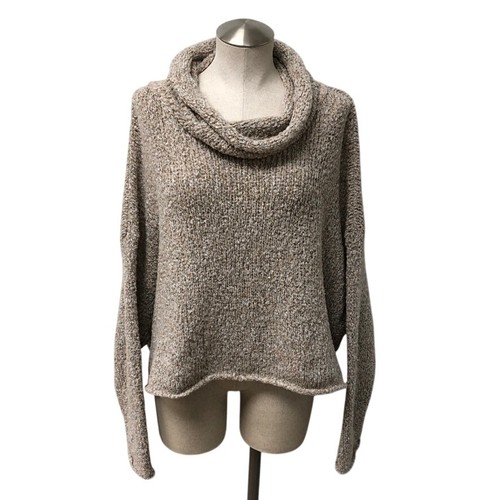 Free People Cowl Neck Sweater Womens Large Tan Marled Boucle Oversized Pullover