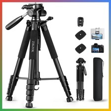 75 Inch Camera Tripod Heavy Duty Aluminum Stand For Phone iPad Black