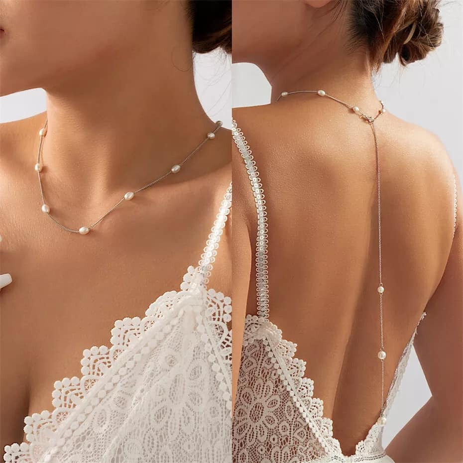 Collier Long Femme Avec Pendentif Perle En Nacre – Chaîne En Acier Inoxydable Argenté – Bijou Bohème Ethnique