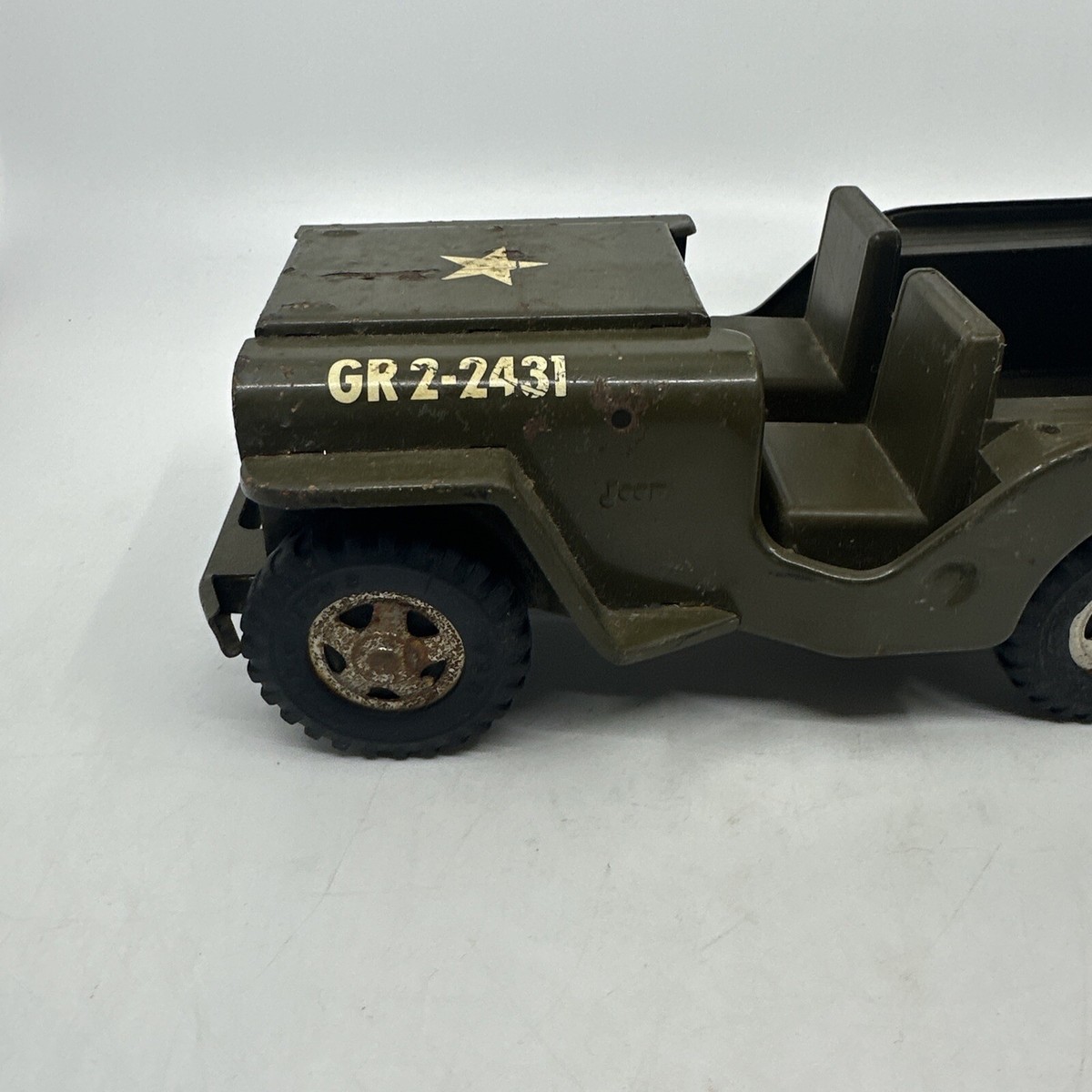 Vintage 1960's Tonka Toys Pressed Steel Military Army Jeep Truck