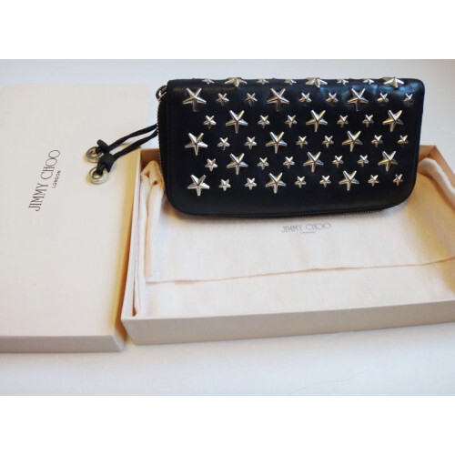 JIMMY CHOO☆【完売間近】ZIP LONG WALLET ジップ 長財布 JIMMY CHOO Zip Around Long Wallet BLK with Star Studs [EX