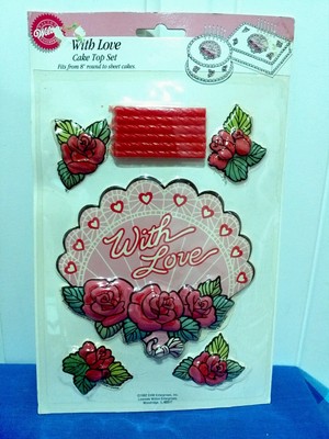 NEW Vtg. WILTON 1992 With Love Cake Top Set Decorate Red Candles Hearts Roses
