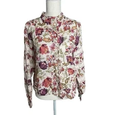 House of Harlow 1960 Pink Floral Blouse Women's XS Button Front Puff Sleeves
