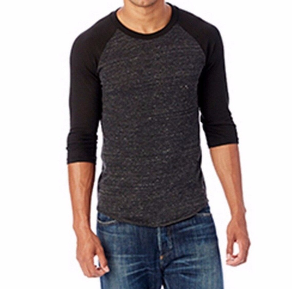 Alternative Apparel Mens Size S-2XL Eco Jersey Baseball 3/4 Sleeve T ...