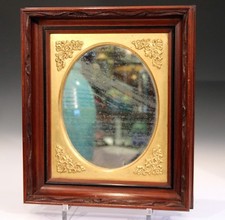 Antique Oval Mirror Old Glass Carved Mahogany Gilt Frame New England 19th C