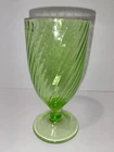 Vintage Federal Depression Glass  Diana Swirl Green Uranium Goblet Tumbler
