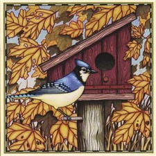 Ceramic Backsplash Tile Mural Bird Kitchen/Bathroom - Blue Jay and Leaves
