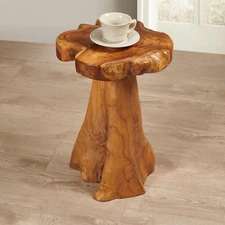 Rustic Teak Tree Stump Table – Live Edge Side Table or Stool, Natural Wood, Gift