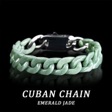 Real Grade A Natural Green Jade Jadeite Men Cuban Curb Link Bracelet 7.5-7.9inch