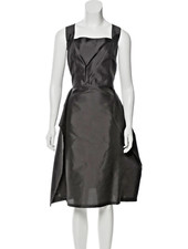 Dolce and Gabbana Black Silk Taffeta A-Line Dress L/10/46 IT Square Neck Flared