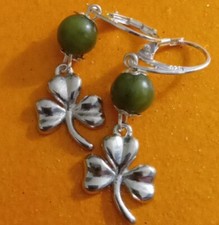 925 Sterling Silver Filled Capped Connemara Marble Irish Shamrock Lever Earrings