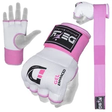 DEFY Gel Padded Premium Ladies Inner Gloves with Hand Wraps MMA Muay Thai White