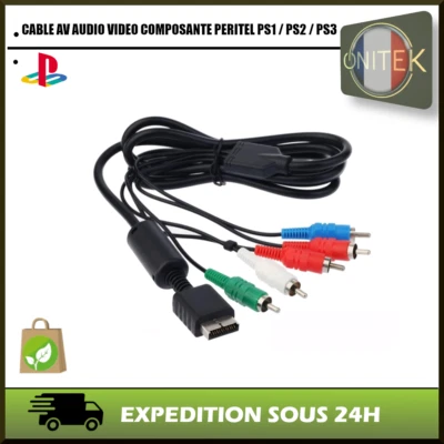 ✅ CABLE AV AUDIO VIDEO COMPOSANTE TV PERITEL PLAYSTATION 1 /2/3 PS1 / PS2 / PS3