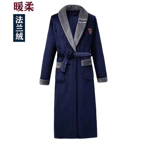 Men's Bathrobe Fall Winter Flannel Robe Thickened Warm Plus Size 4XL Pajamas - Picture 7 of 21