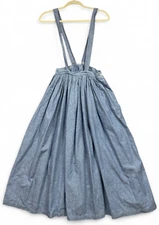 Vintage 1980s Norma Kamali Pinafore Skirt Womens XS S Blue Chambray Midi 80s