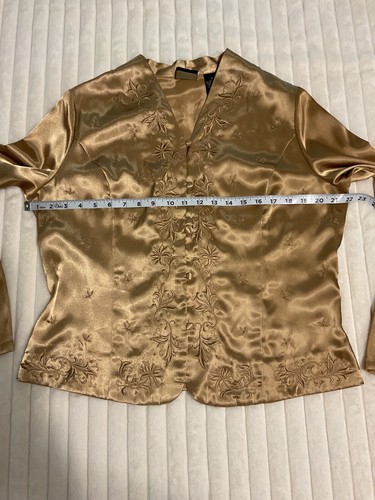 Vintage Laura Scott Blouse Metallic Gold 80’s 90’s Embroidered Size 12 Beaded - Picture 3 of 8