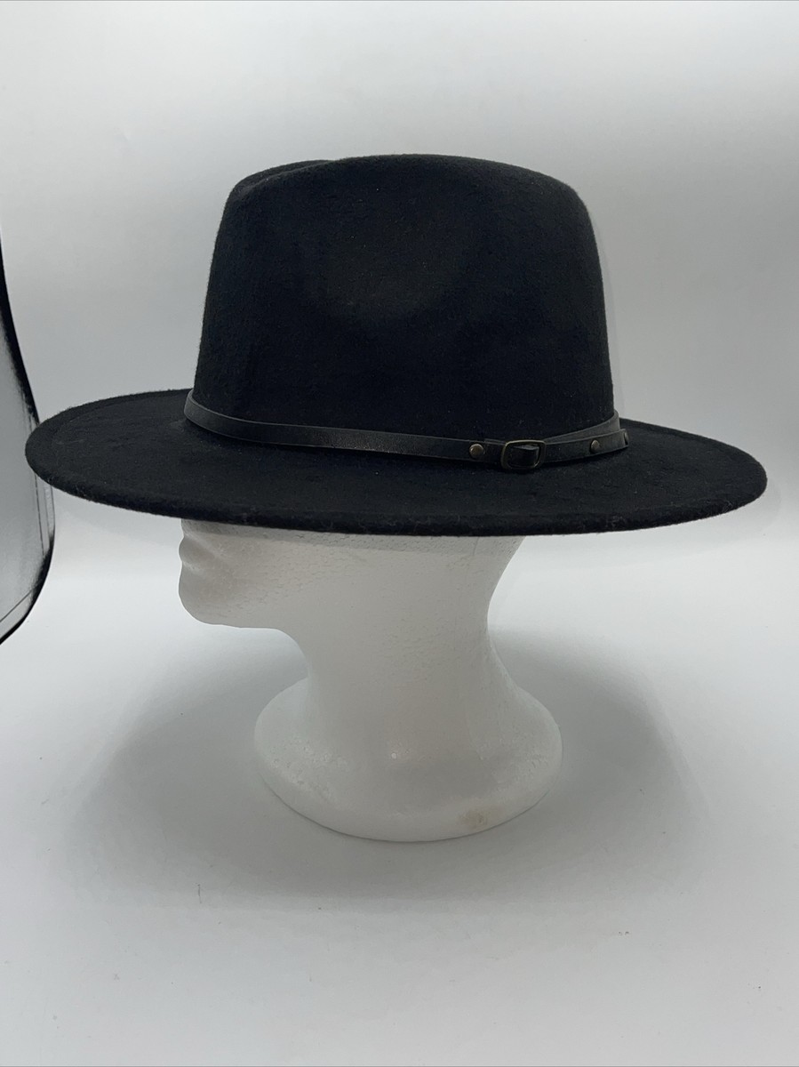 Funtoy Fedora Hat Wool Wide Brim Belt Buckle Winter Retro Black