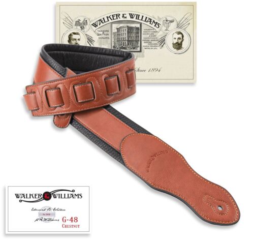 Walker & Williams G-48 Chestnut Brown Padded Guitar Strap Glove Leather Back - Picture 1 of 5
