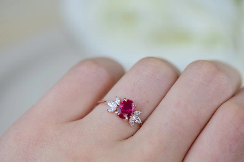 2 Ct Oval Cut Simulated Ruby Women's Anniversary Ring 14K Rose Gold Over Silver - Image 2 of 4