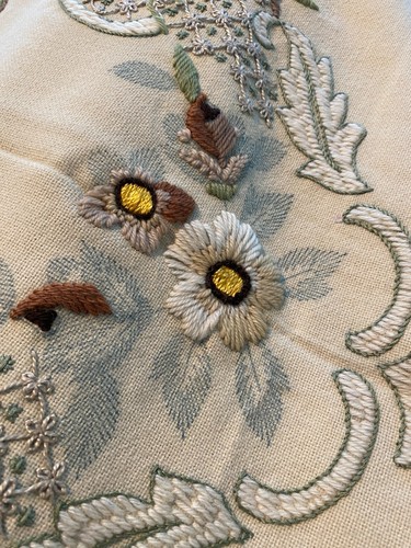 VTG Crewel, Embroidery, Needlepoint, Unfinished, Table Cloth 65” X 74” - Picture 8 of 11