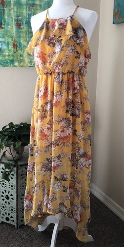 Golden Yellow Floral Summer Maxi Dress 