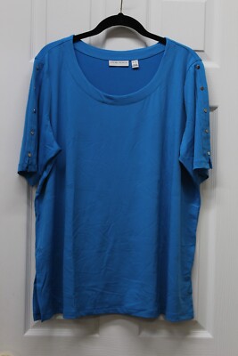 Susan Graver  Liquid Knit Elbow-Sleeve Tunic-Petie XL-Cabana Blue-NEW-A393728