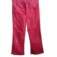 26x26 Vintage 70's Red Hippy Cotton Flare Pants With Patch Pockets Bellbottom