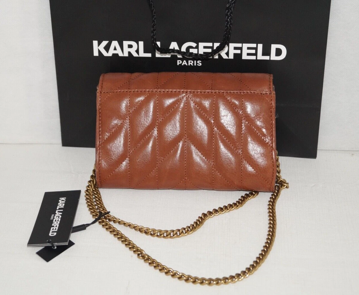 NWT Authentic KARL LAGERFELD PARIS LAFAYETTE Brown Leather Gold Chain Bag