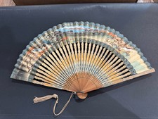 Vtg Hand Painted Mountain Scene Hand Fan