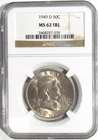 1949-D FRANKLIN Silver Half Dollar NGC MS 62 FBL