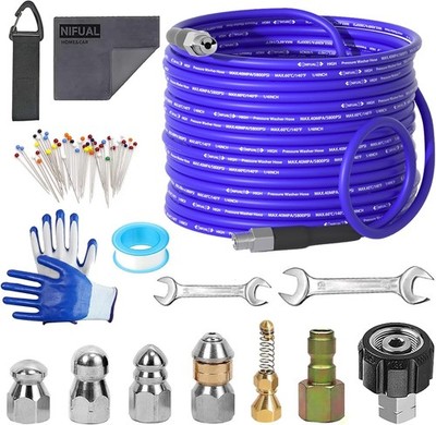 NIFUAL 100FT Sewer Jetter Kit for Pressure Washer, 5800PSI Drain Cleaner Hose 1/