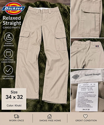 Dickies Relaxed Straight Cargo Pants Khaki 34x32 Twill Cotton/Poly W541301